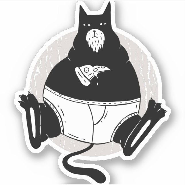 Sticker Drôle Fête des pères grasse papa chat manger Pizza (Devant)