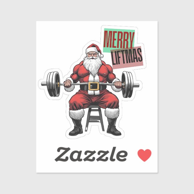 Sticker Drôle Fitness Noël Vies de Noël Barbell Père Noël (Feuille)