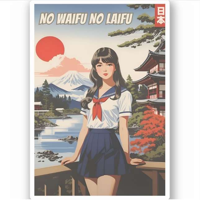 Sticker Drôle Japon Kawaii Waifu Anime fille Humour (Devant)
