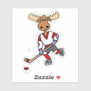 Sticker Drôle Moose Jouer Cartoon De Hockey Sur Glace
