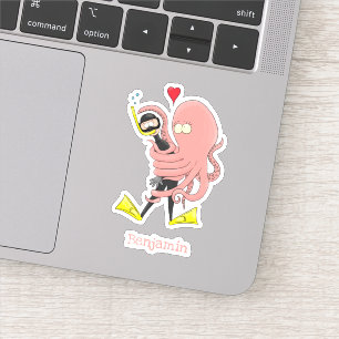 Sticker Drôle pieuvre embrasse plongeur dessin animé humou