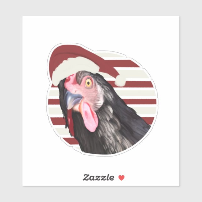 Sticker Drôle Poulet De Noël Rouge Et Blancs (Feuille)