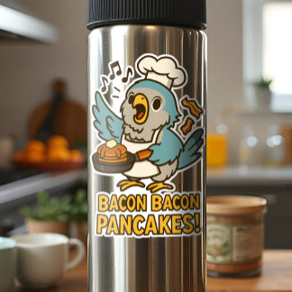 Sticker Drôle Quaker Parrot Chef Chanter Bacon Pancakes