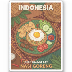 Sticker Drôle Rétro Voyage Indonésie Nasi Goreng Nourritur