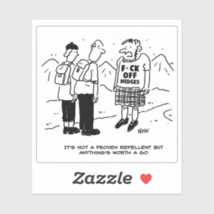 Sticker Drôle Scotsman et Midges Cartoon.