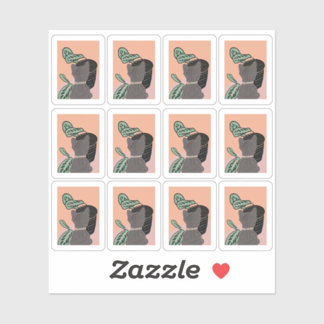 Sticker Drôle Tabby Cat Voir le cadre Plante (Feuille)