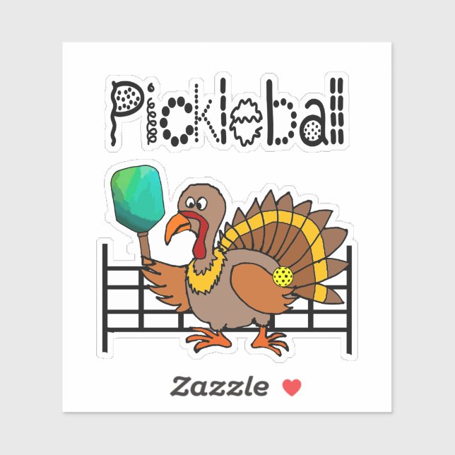 Sticker Drôle Turquie jouant au Pickleball Thanksgiving (Feuille)