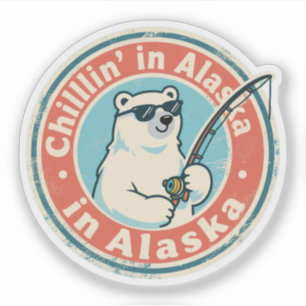 Sticker Drôle Vintage Alaska Détente Ours Polaire Pêche
