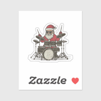 Sticker Drummer Christmas Funny Vintage Santa Playing Drum