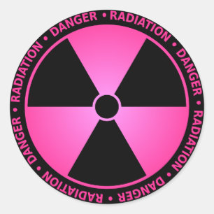 Sticker du symbole de rayonnement rose avec texte