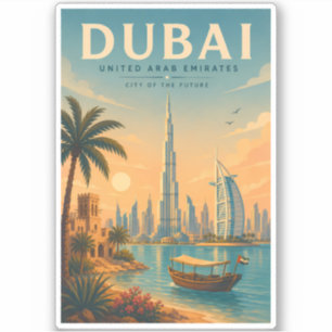 Sticker Dubaï Émirats arabes unis Illustration Voyage Art 