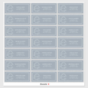 Sticker Dusty Blue Leafy Crest Monogram Adresse d'invité