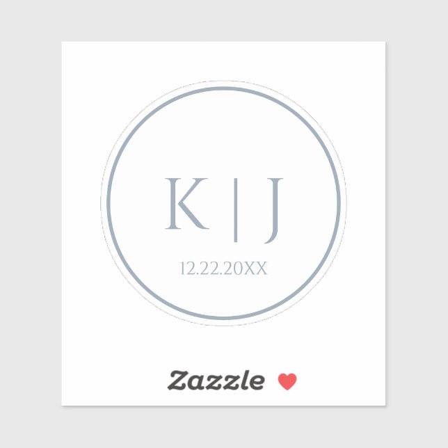 Sticker Dusty Blue Monogram Initial Minimal Trendy Wedding (Feuille)