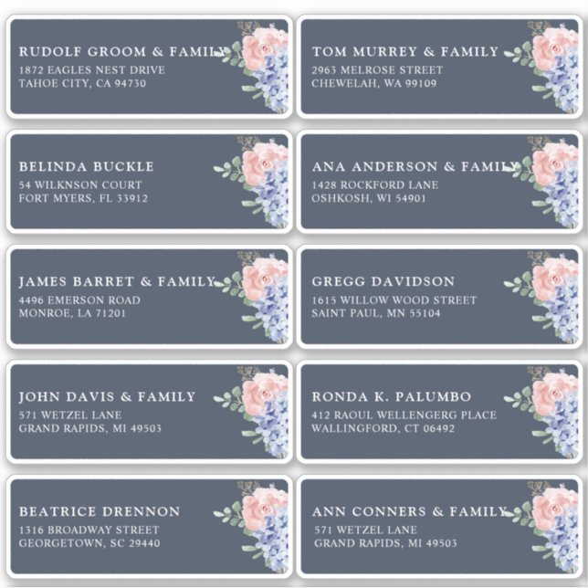 Sticker Dusty Blue Pastel hydrangea Nom d'hôte Adresse (Devant)