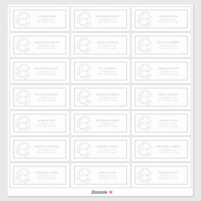 Sticker Dusy Blue Leafy Crest Monogram Adresse d'invité (Feuille)