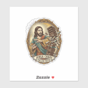 Sticker Échec de Jésus écrasant la tour de Jenga de la fêt