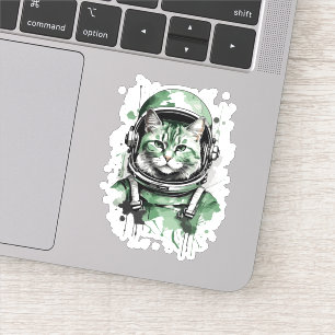 Sticker Éclat de chat de l'astronaute vert