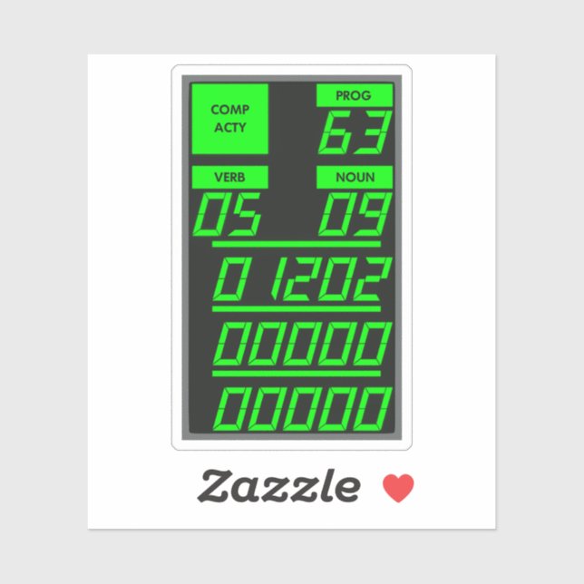 Sticker Écran DSKY Apollo 11, Code d'alarme 1202 (Feuille)