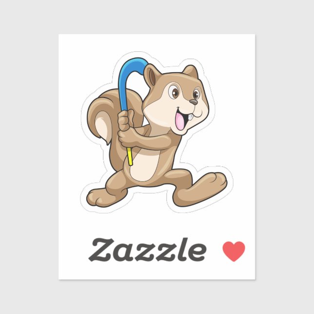 Sticker Écureuil au hockey sur gazon avec bâton (Feuille)