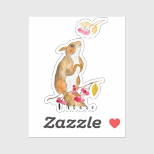 Sticker Écureuil d'aquarelle drôle sur une branche avec de