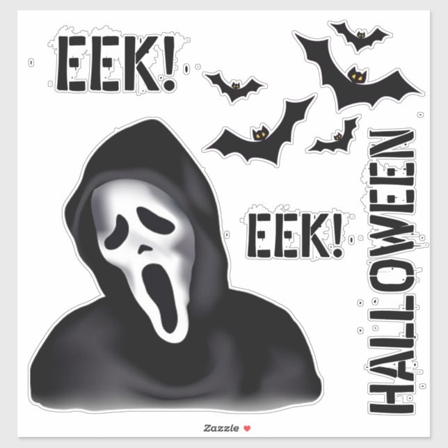 Sticker EEK & Echoes – Halloween Masked Ghost with Bats (Feuille)