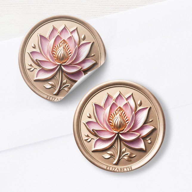 Sticker Effet de cire rose Lotus Blossom Or (Pink Lotus Blossom Gold Wax Seal Effect Sticker)