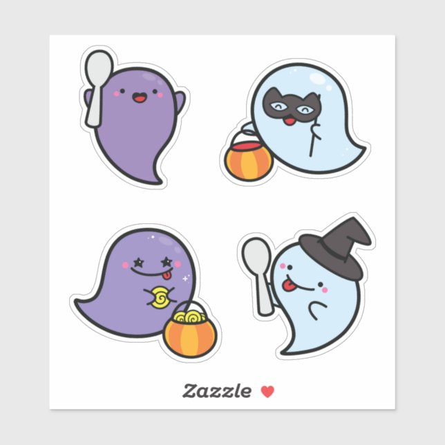 Sticker éffrayant Halloween Kawaii Ghosts (Feuille)