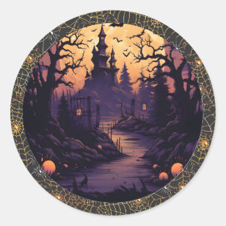Sticker éffrayant Haunted Castle Halloween Round