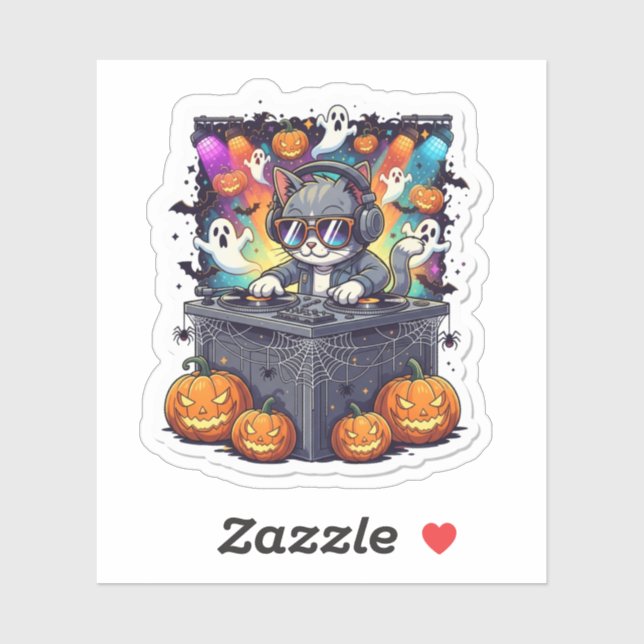 Sticker Éffrayant Paw-ty Time - Cat DJ Halloween Party (Feuille)