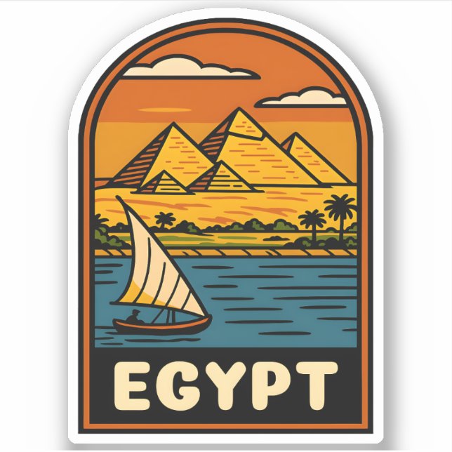 Sticker Égypte Vintage voyage rétrograde Pyramide Nil (Devant)