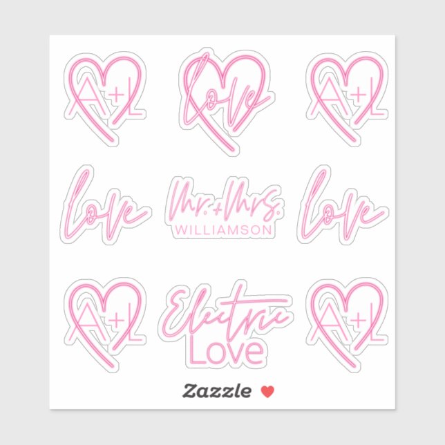 Sticker Electric Love Neon rose Retro Signalisation Monogr (Feuille)