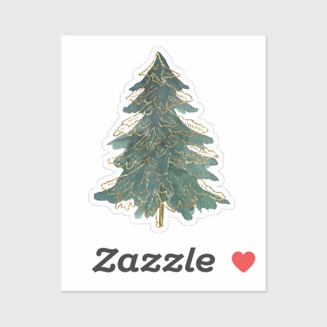 Sticker Élégant arbre de Noël vert doré (Feuille)