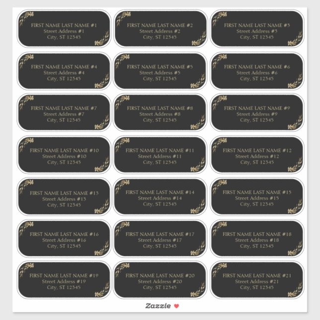 Sticker Elegant Black and Gold Mariage Adresse d'invité (Feuille)