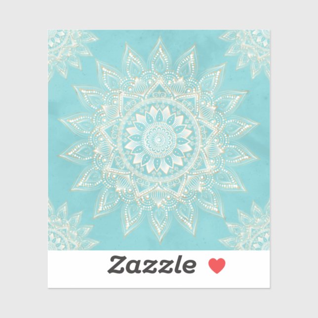 Sticker Elégant Blanc Gold Mandala Sky Blue Design (Feuille)
