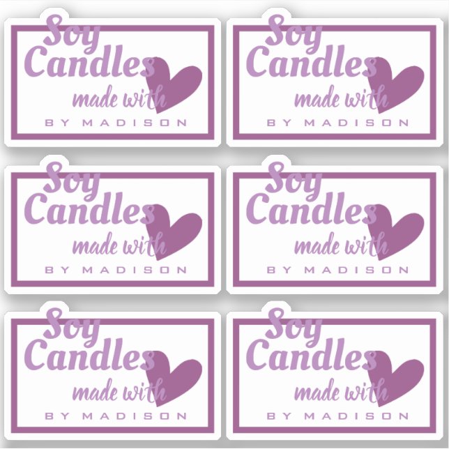 Sticker Élégant blanc violet fait de bougies de coeur d'am (Devant)
