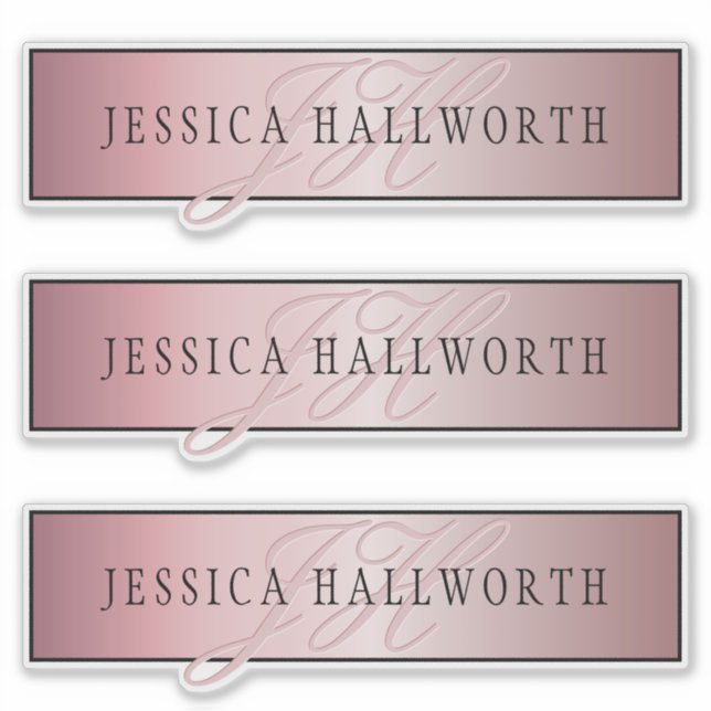 Sticker Elégant Blush Faux Rose Gold | Nom et initiales (Devant)