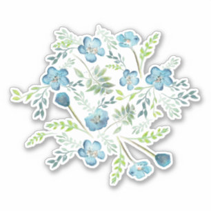 Sticker Elégant Boho bleu vert Aquarelle Fleurs