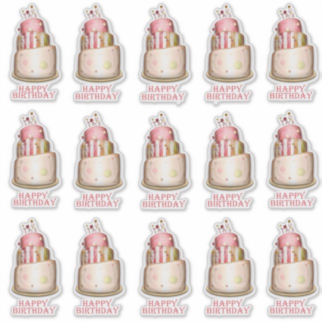 Sticker Elégant contour de gâteau rose d'anniversaire (Devant)