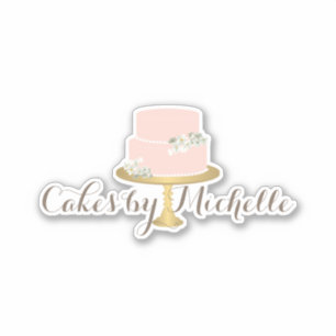 Sticker Elégant gâteau rose aux fleurs