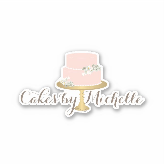 Sticker Elégant gâteau rose aux fleurs (Devant)