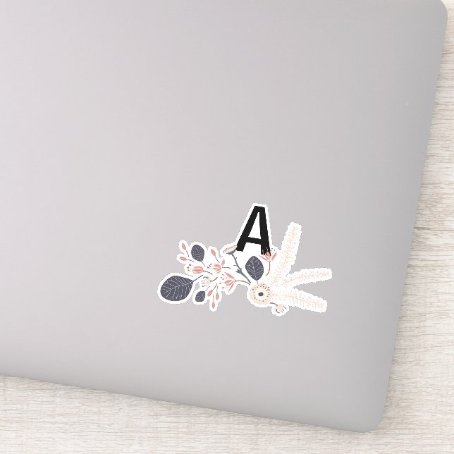 Sticker Élégant Gris bleu Pêche Floral Répétition Motif (Détail)