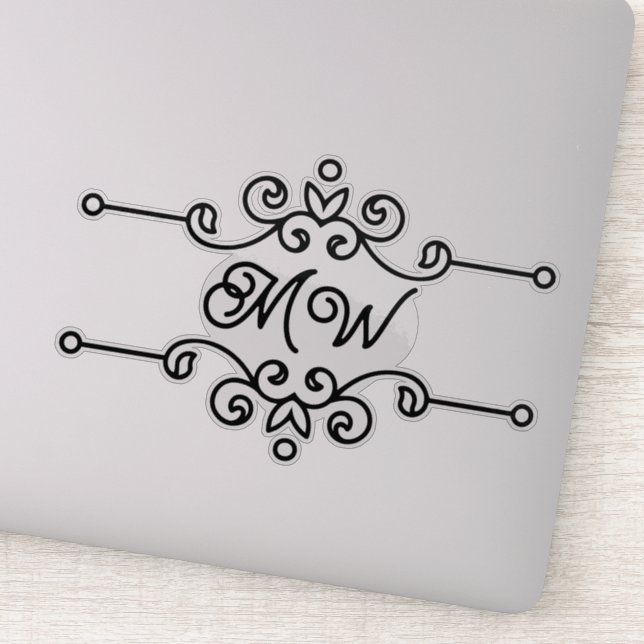 Sticker Élégant Gris Noir Flourdissant Ajouter Monogramme  (Détail)