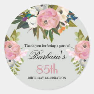 STICKER Elegant Handpainted Floral 85th Birthday 