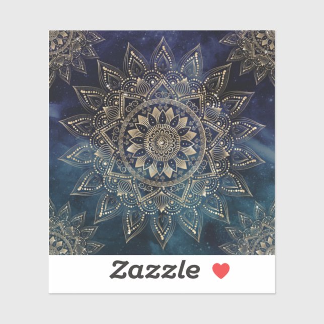 Sticker Elégant Mandala Gold Blue Galaxy (Feuille)