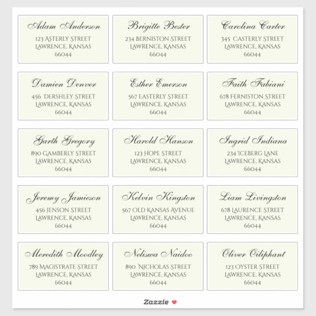 Sticker Élégant Mariage invité Nom et adresse individuels (Feuille)
