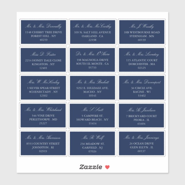 Sticker Elegant Marine & Silver Mariage Adresse individuel (Feuille)