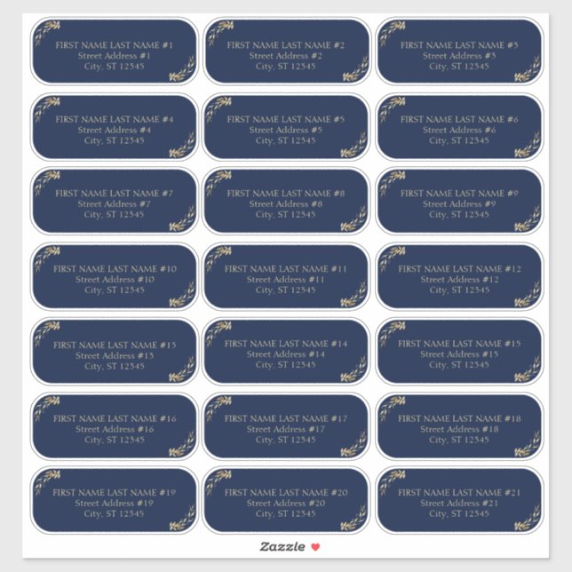 Sticker Elegant Navy Blue and Gold Mariage Adresse d'invit (Feuille)