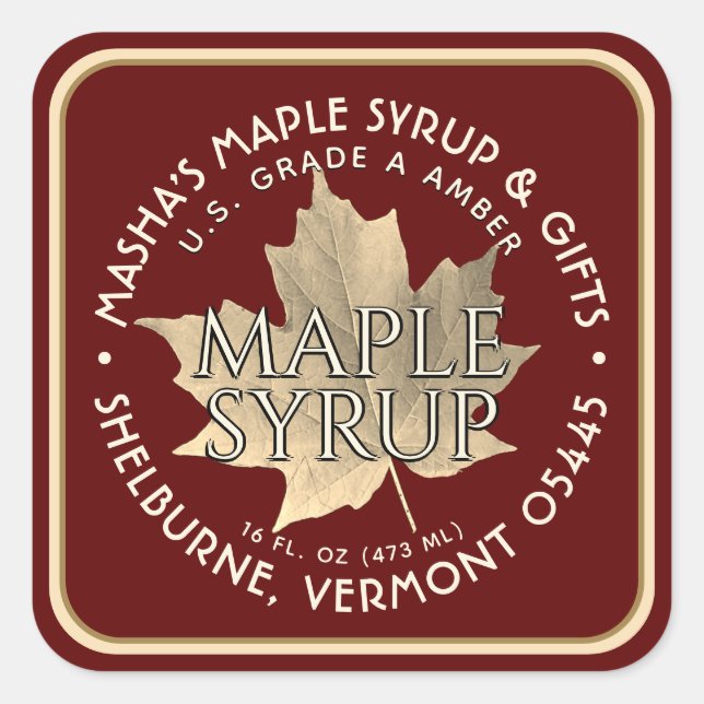 Sticker élégant pour sirop d'érable à feuille d'or (Devant)