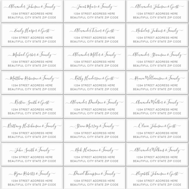 Sticker Élégant Script noir blanc Mariage Adresse du clien (Devant)