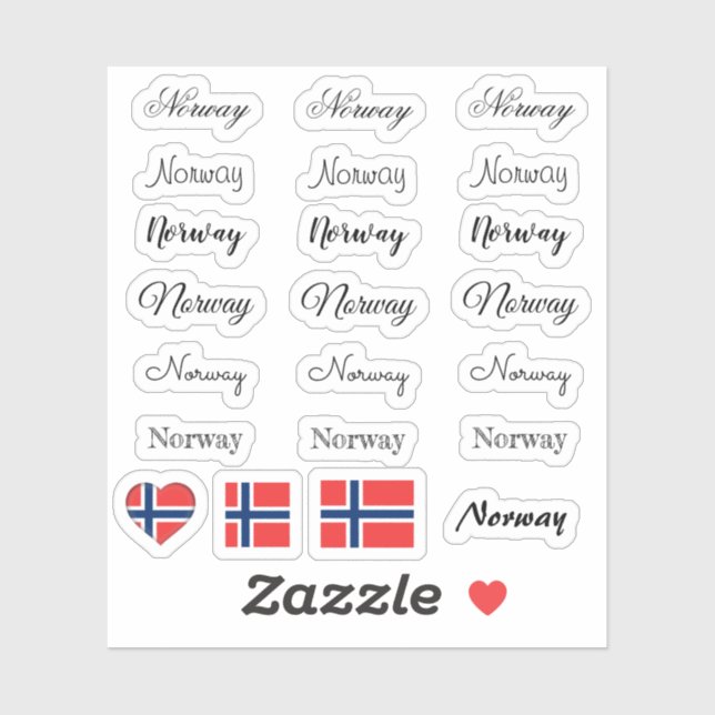 Sticker Élégant script Norvège & Norvégien Drapeau /nom Je (Feuille)